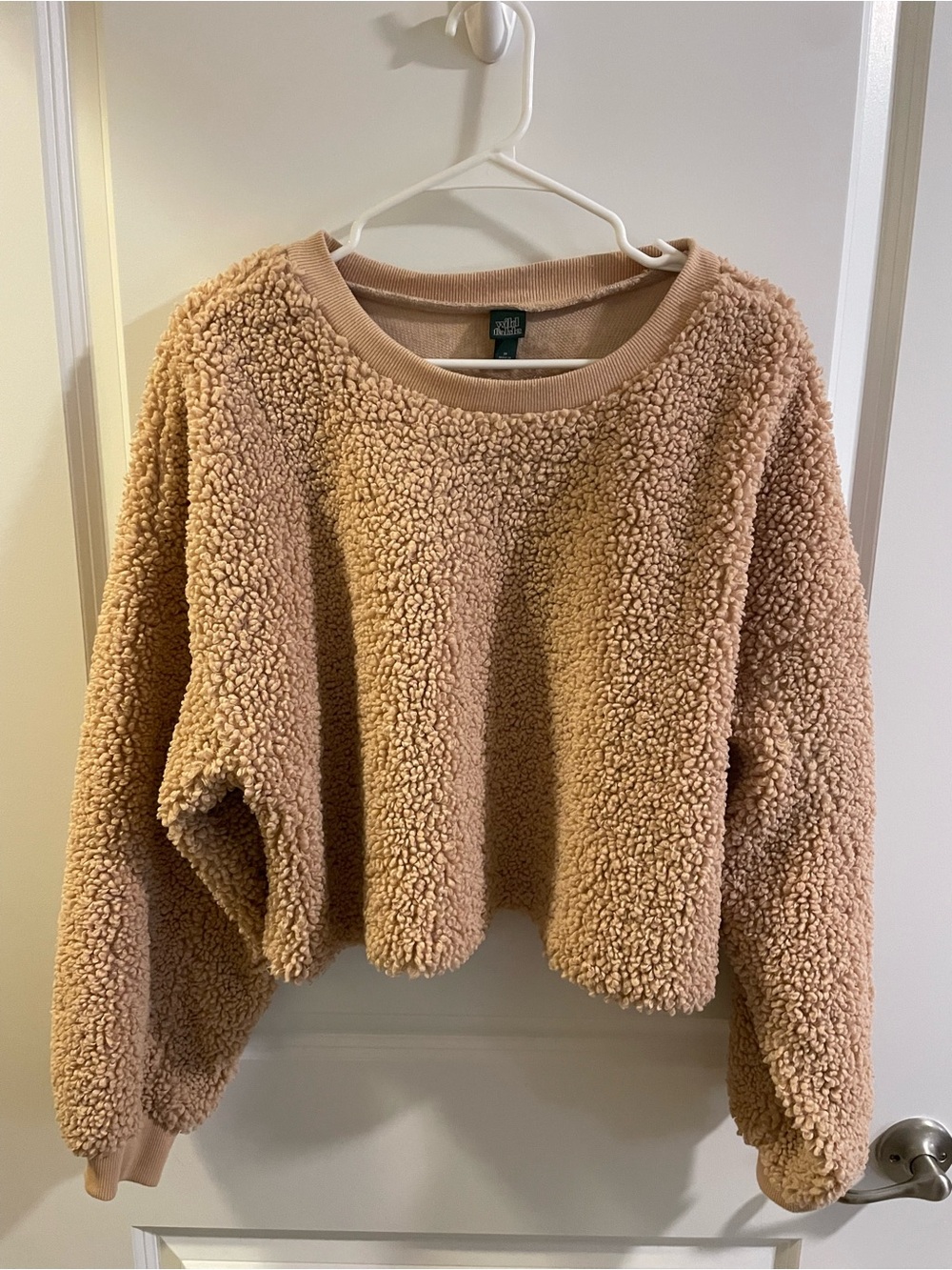 WildFable Cropped Teddy Sherpa Sweater in Camel